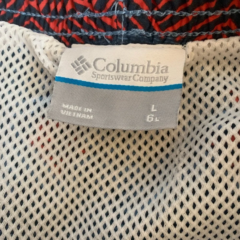 Columbia PFG Men's Patterned Swim Trunks in Navy and Red